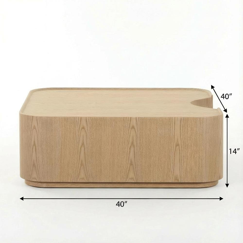 Veneer Coffee Table with Solid and Manufactured Wood Top Free Form Design