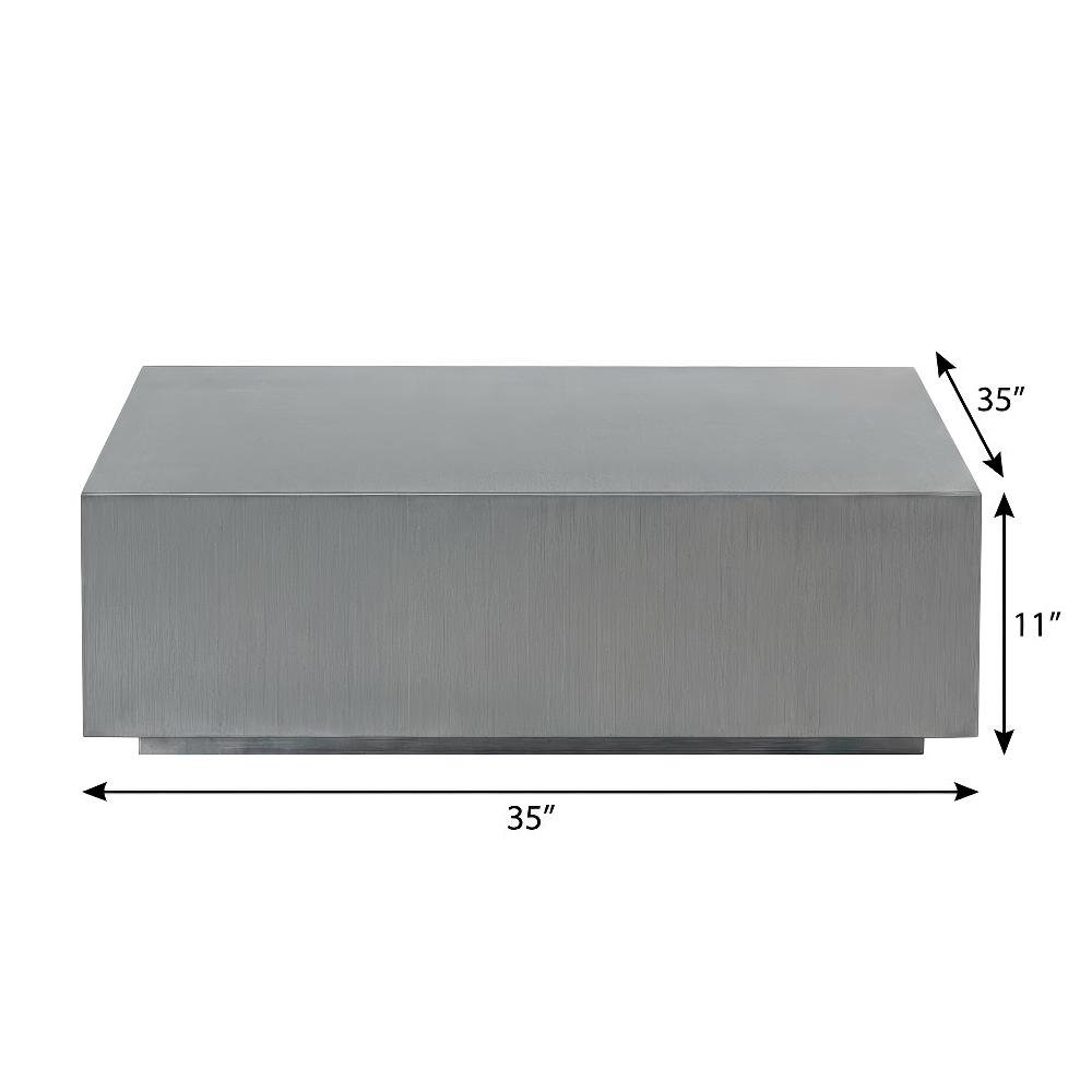 Gray Steel Coffee Table, Brushed Stainless Steel Top and Modern Design