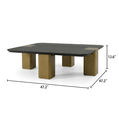 Black Veneer Square Coffee Table with Brushed Gold Accents and Manufactured Wood