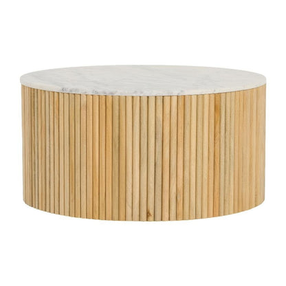 White Marble and Mango Wood Round Coffee Table with Sturdy Base