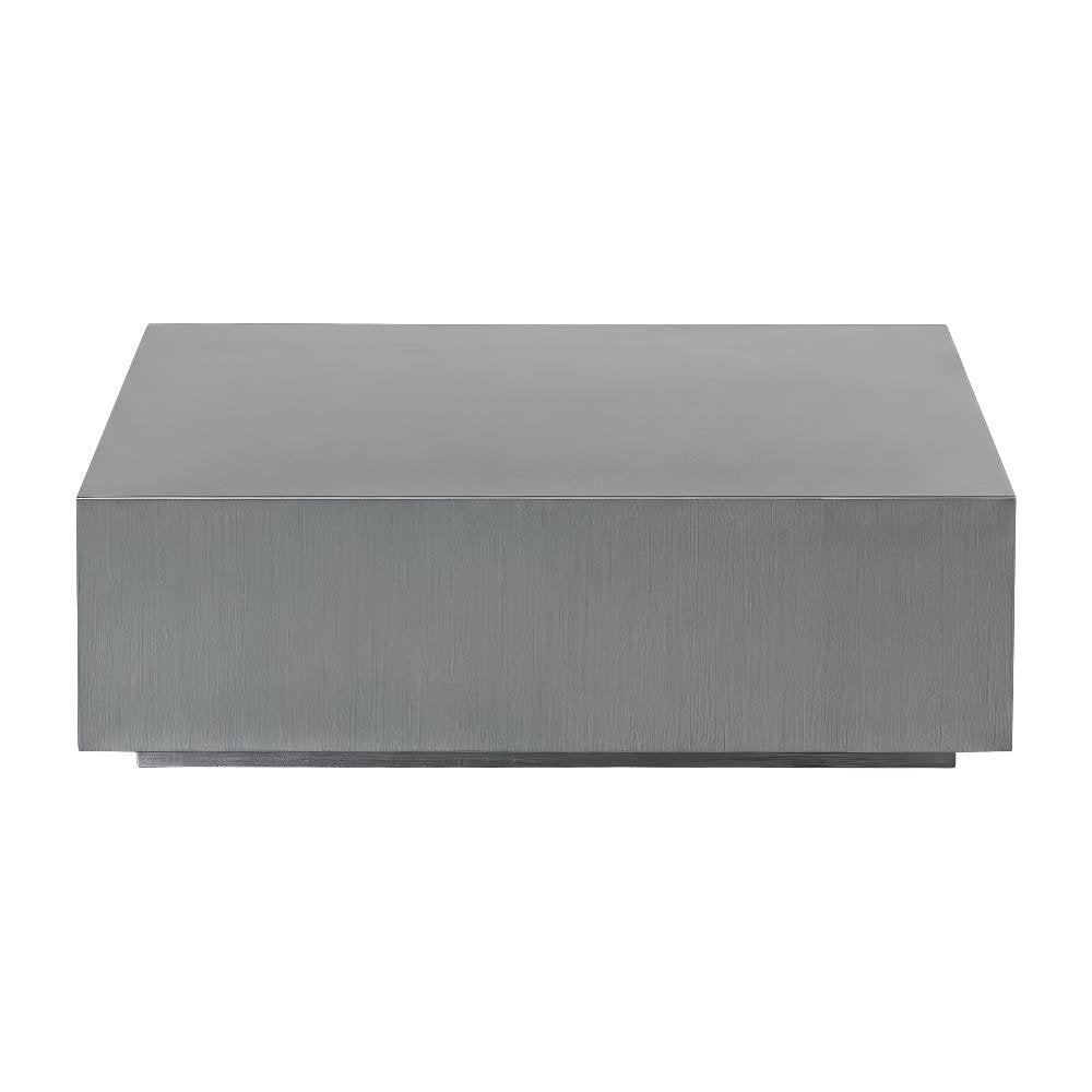 Gray Steel Coffee Table, Brushed Stainless Steel Top and Modern Design