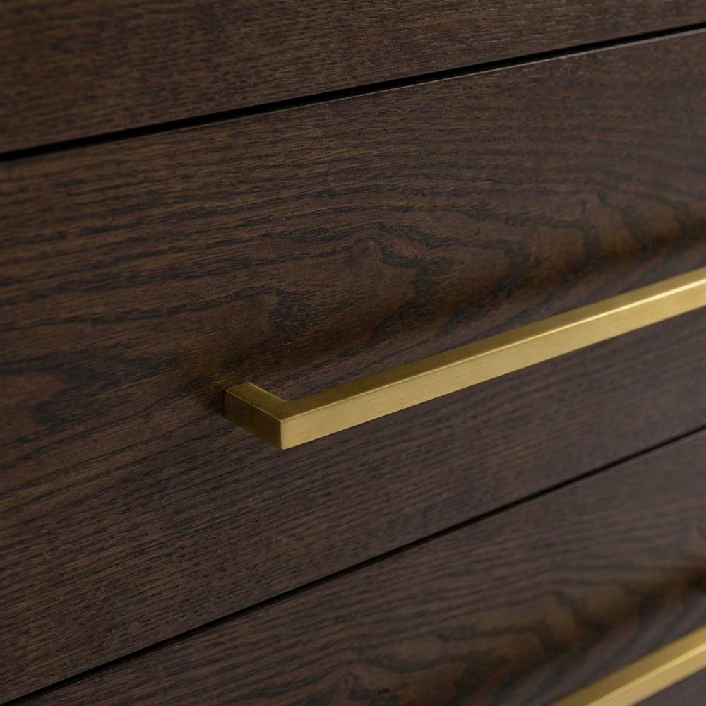 Contemporary Brown Oak and Gold Nightstand with Modern Design