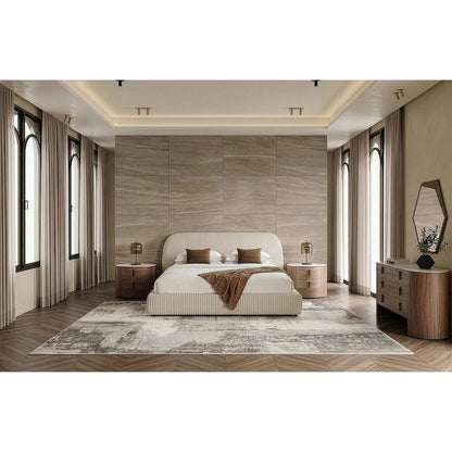 Queen Hortman - Modern Off-White Fabric Bed