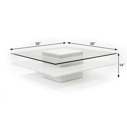 White Glass Coffee Table with MDF Base and Modern Design for Living Room