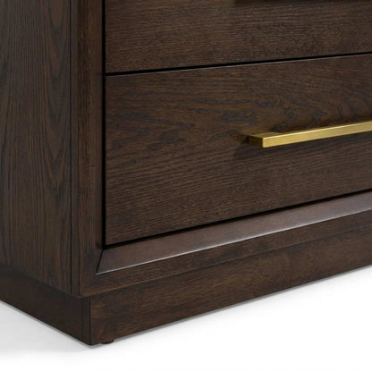 Contemporary Brown Oak and Gold Nightstand with Modern Design