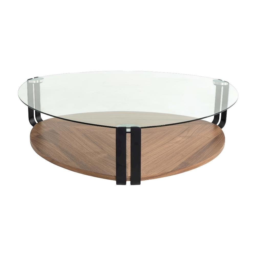 Gray Coffee Table with Glass Top and Metal Frame, Modern Veneer Design