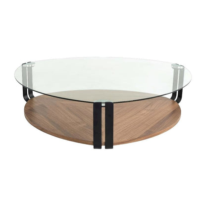 Gray Coffee Table with Glass Top and Metal Frame, Modern Veneer Design
