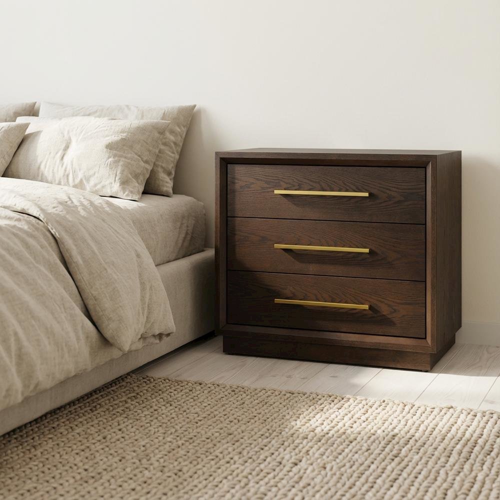 Contemporary Brown Oak and Gold Nightstand with Modern Design