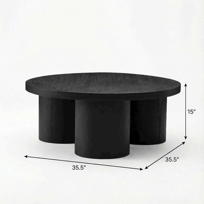Black Solid and Manufactured Wood Round Coffee Table with Durable Finish