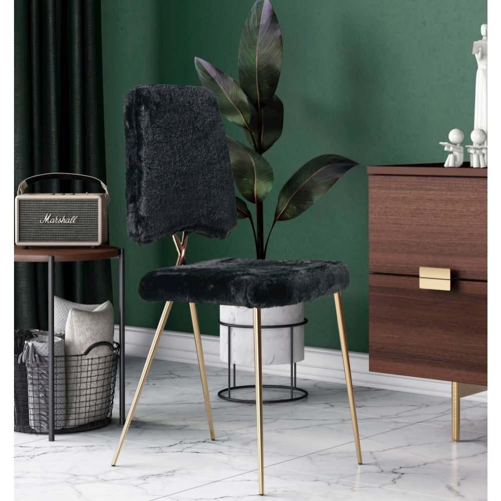 Candace - Modern Black Faux Fur Dining Chair (Set of 2)