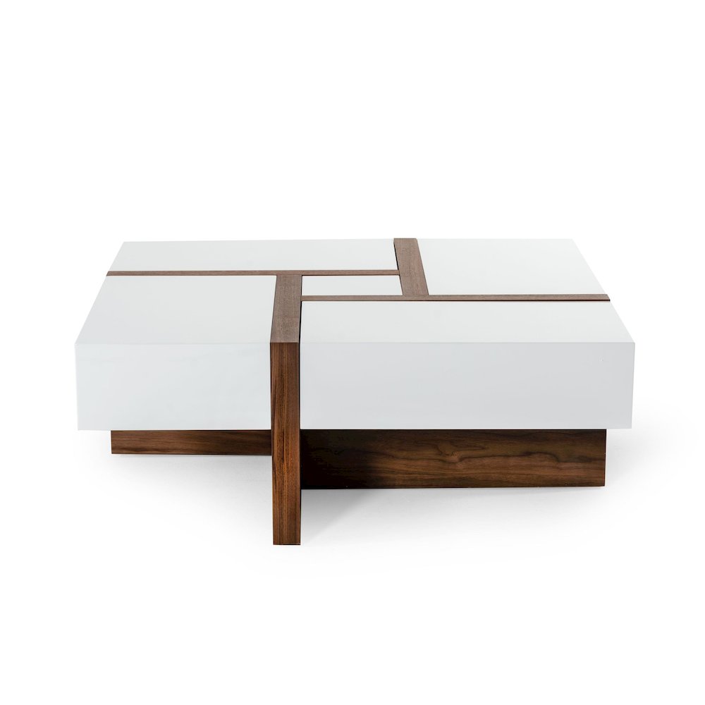 Modrest Makai Modern White & Walnut Square Coffee Table