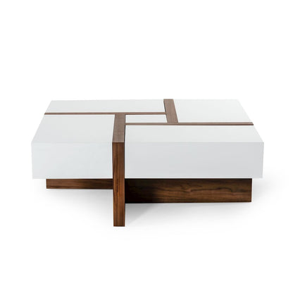 Modrest Makai Modern White & Walnut Square Coffee Table