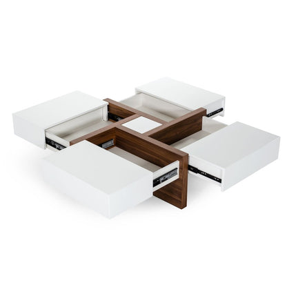 Modrest Makai Modern White & Walnut Square Coffee Table