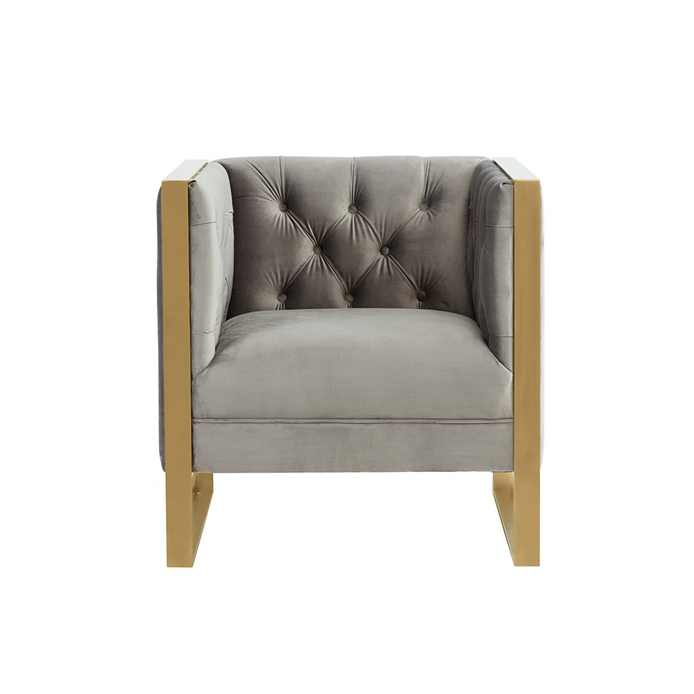 Divani Casa Carlos Modern Grey Velvet & Gold Accent Chair