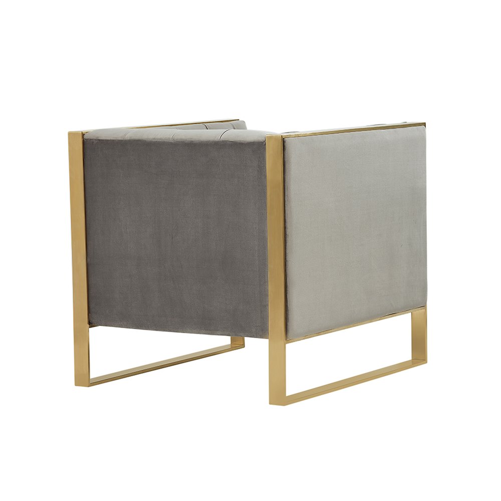 Divani Casa Carlos Modern Grey Velvet & Gold Accent Chair