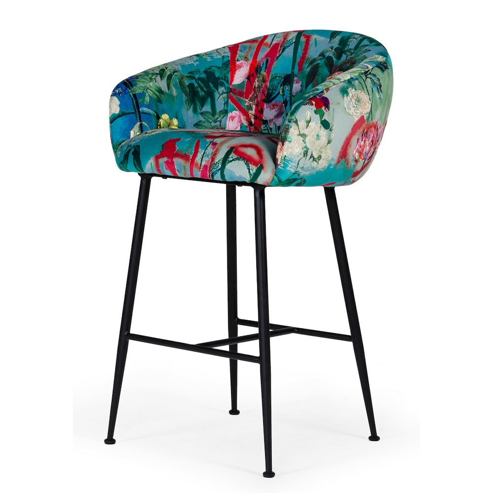 Modrest Roxann - Contemporary Floral Velvet Bar Stool
