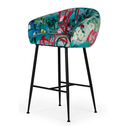 Modrest Roxann - Contemporary Floral Velvet Bar Stool