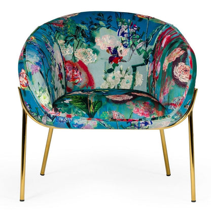 Falco - Contemporary Floral Velvet and Gold Accent Chair