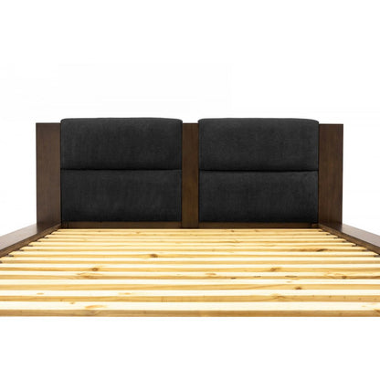 Queen Contemporary Walnut and Dark Grey Bed with Two Nightstands