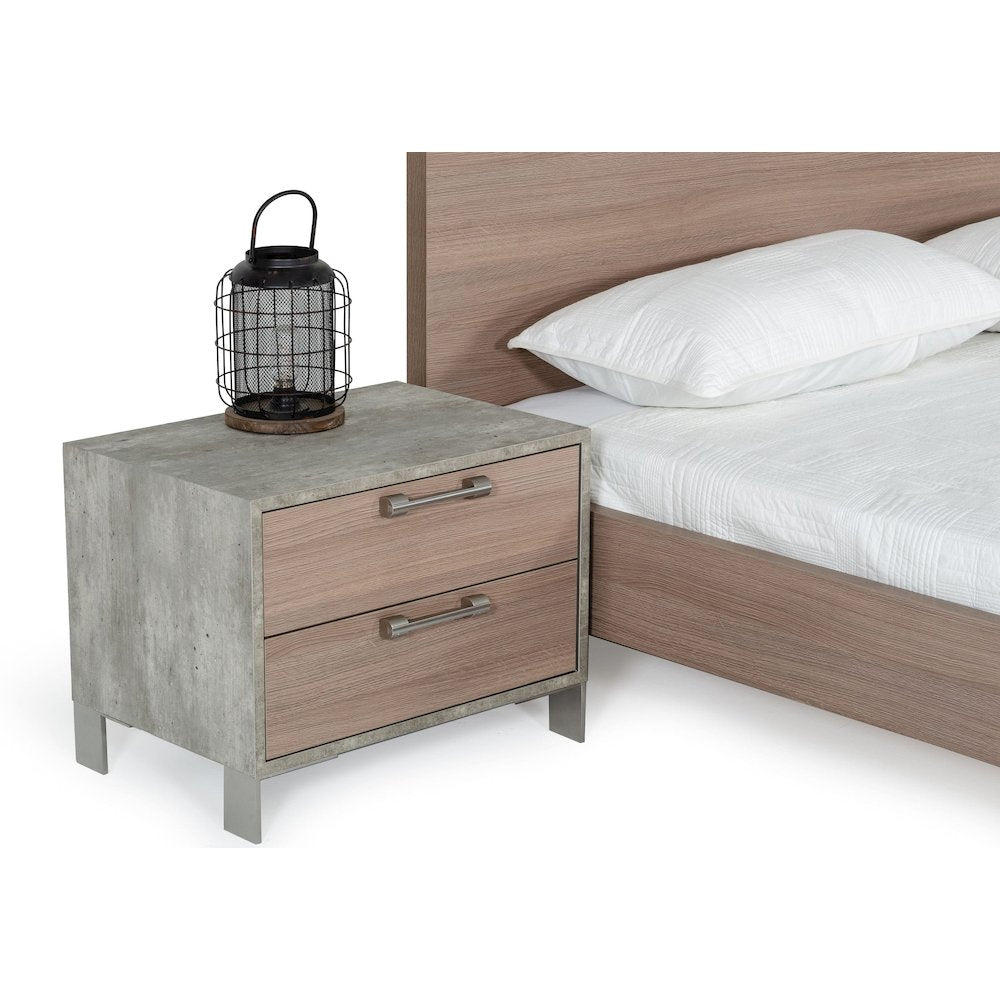 Nova Domus Boston - Modern Brown Oak & Brushed Stainless Steel Nightstand