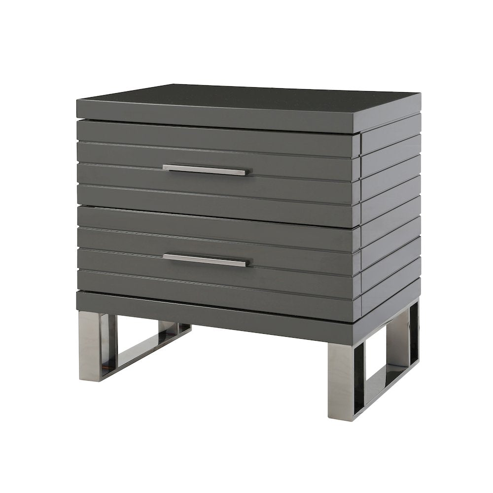 Modrest Splendor - Grey High Gloss Slatted Nightstand