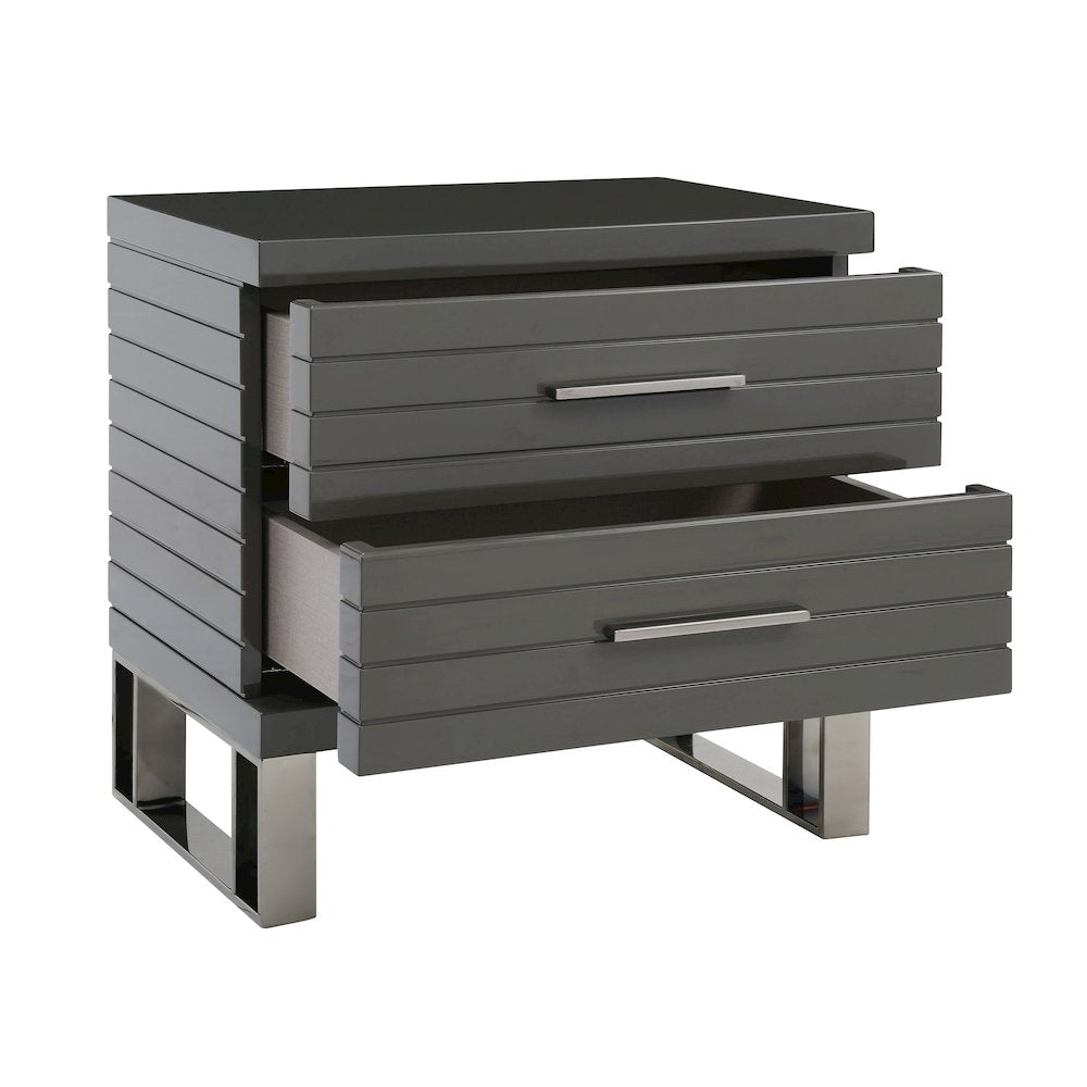 Modrest Splendor - Grey High Gloss Slatted Nightstand
