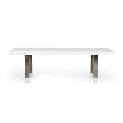 Modrest Lenny- Modern White High Gloss & Stainless Steel Gun Metal Dining Table