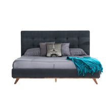 Addison Mid-Century Modern Grey Fabric and Walnut Eastern King Bed