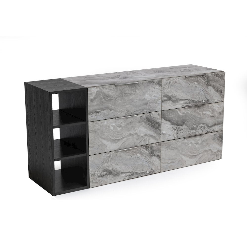 Nova Domus Maranello - Modern Grey Wash & Faux Marble Dresser