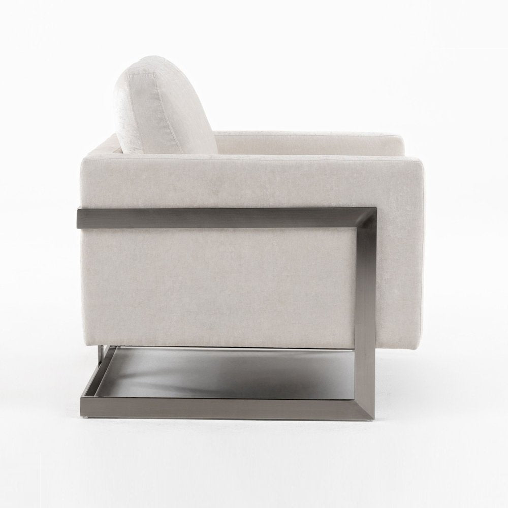 Modrest Prince - Contemporary Off White Fabric and Silver Accent Chair