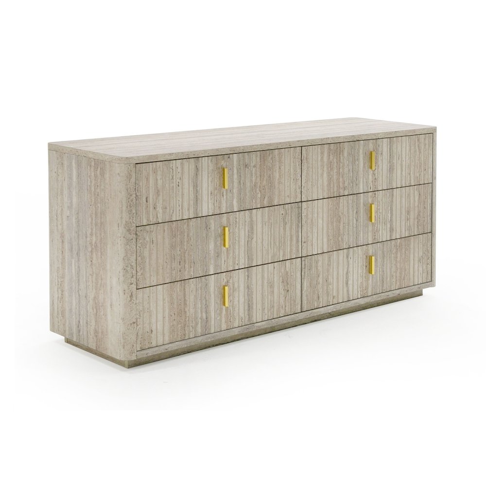 Nova Domus Roma - Modern Faux Travertine + Gold Dresser