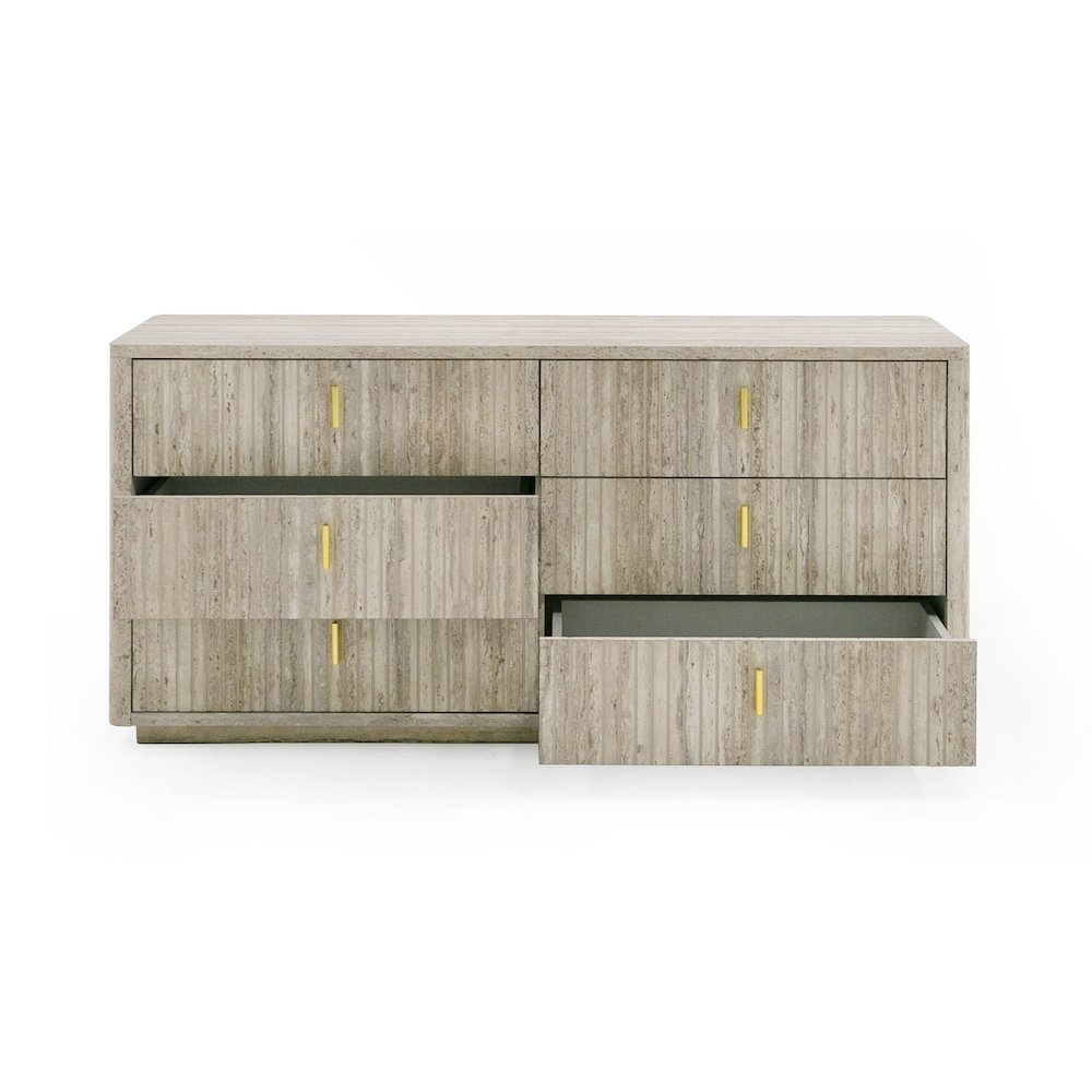 Nova Domus Roma - Modern Faux Travertine + Gold Dresser