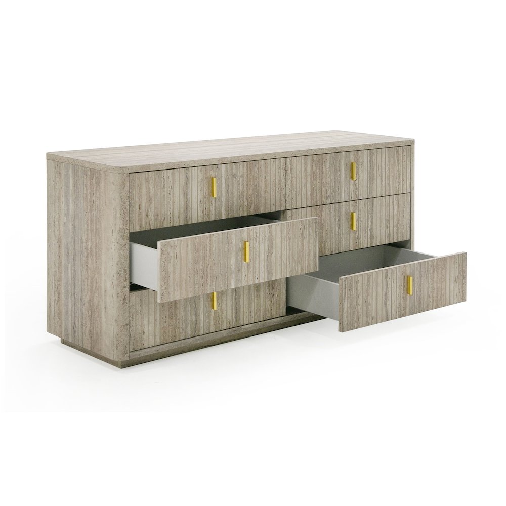 Nova Domus Roma - Modern Faux Travertine + Gold Dresser