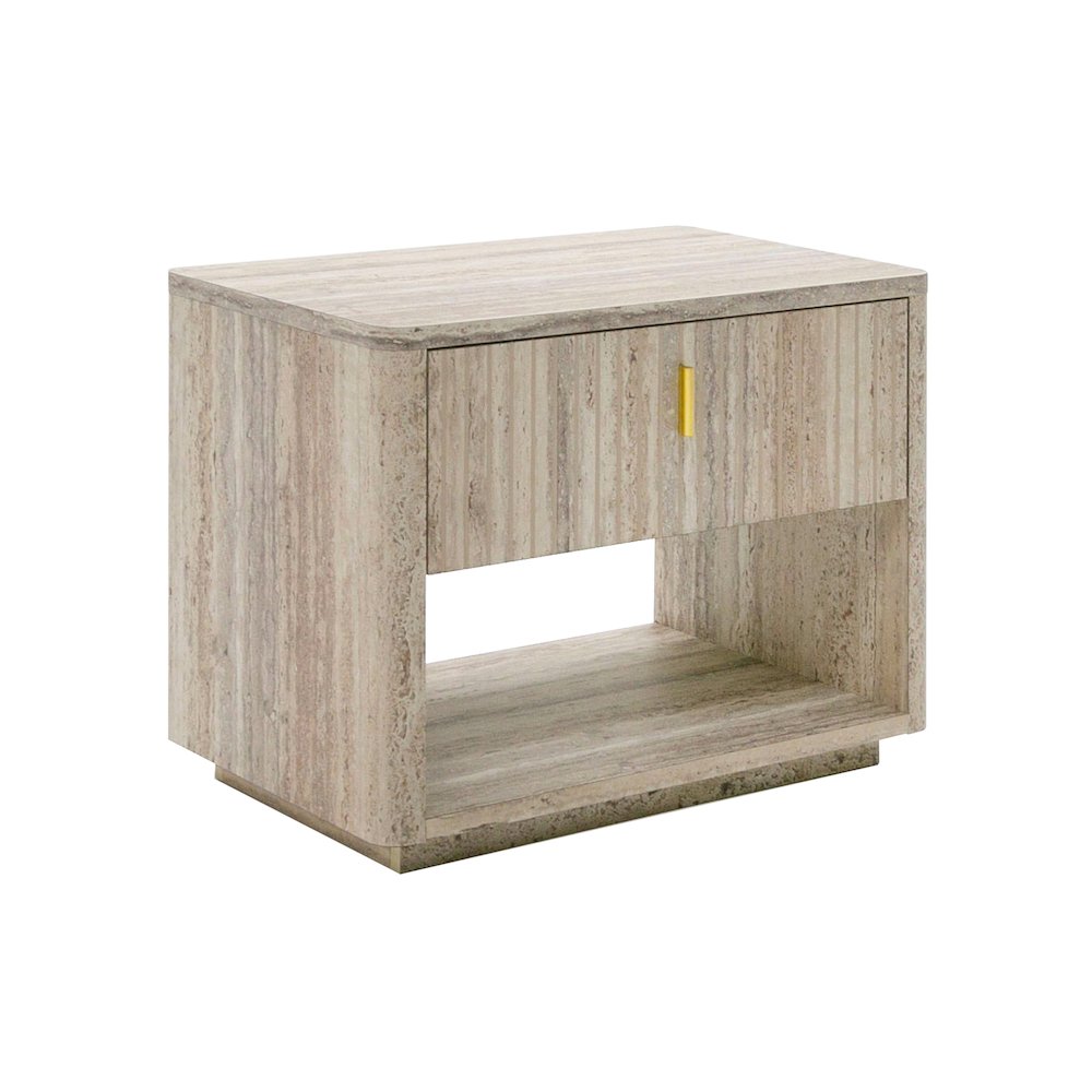 Nova Domus Roma - Modern Faux Travertine + Gold Nightstand