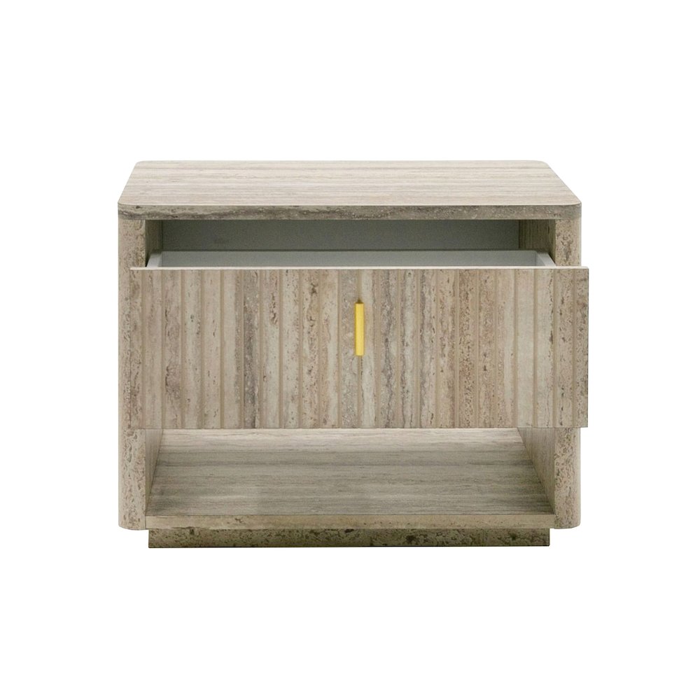 Nova Domus Roma - Modern Faux Travertine + Gold Nightstand
