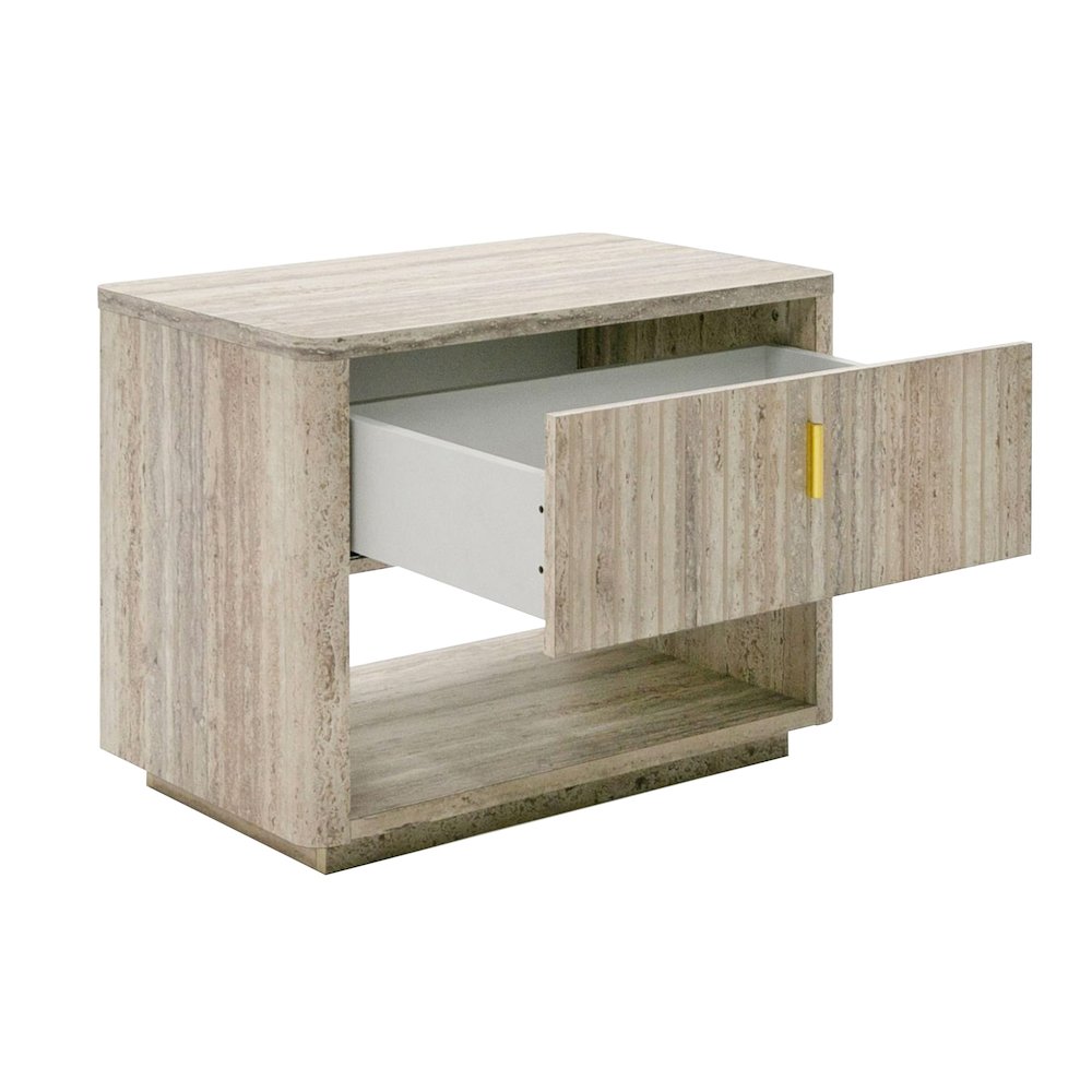 Nova Domus Roma - Modern Faux Travertine + Gold Nightstand