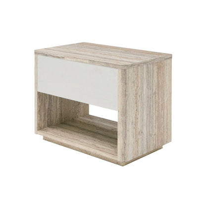 Nova Domus Roma - Modern Faux Travertine + Gold Nightstand
