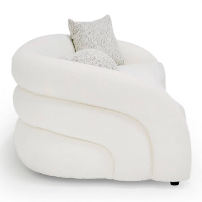 Joshua Modern 4-Seater Curved White and Taupe Fabric Sofa