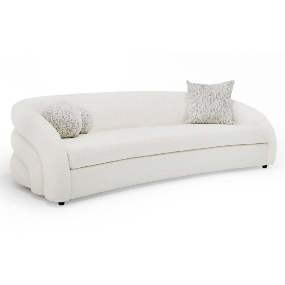 Joshua Modern 4-Seater Curved White and Taupe Fabric Sofa