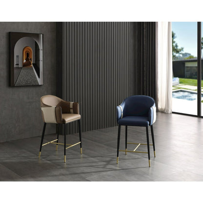 Modrest Calderon - Modern Blue & Beige Vegan Leather Counter Chair