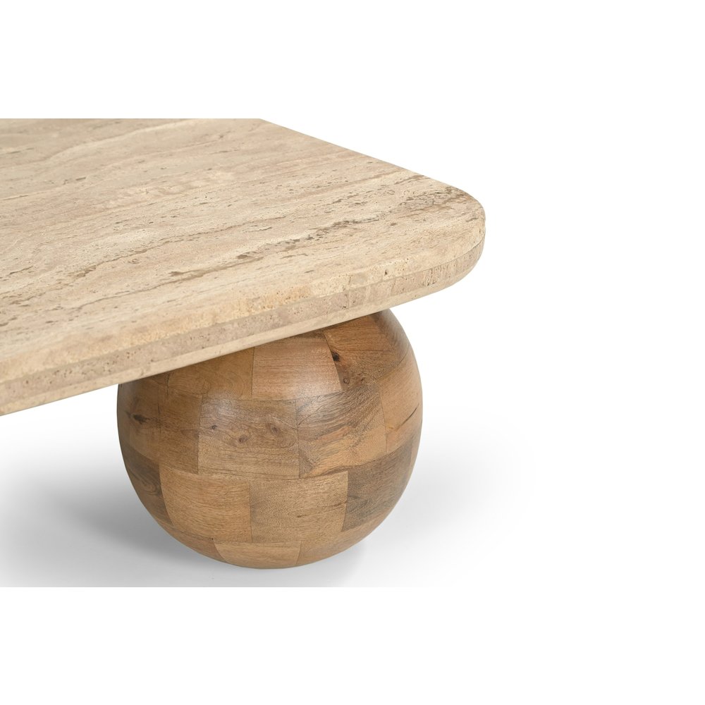 Modrest Seadrift - Modern Travertine Marble + Wood Square Coffee Table