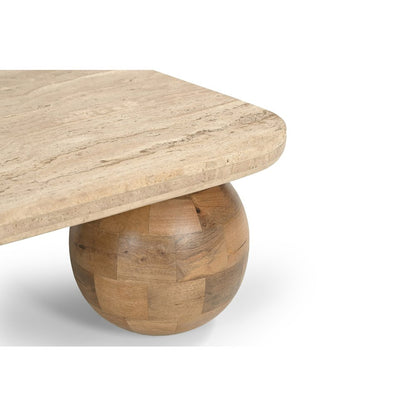 Modrest Seadrift - Modern Travertine Marble + Wood Square Coffee Table