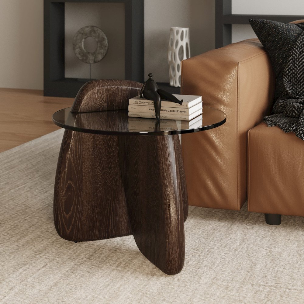 Modrest Buxton - Mid-Century Modern Glass + Dark Walnut End Table