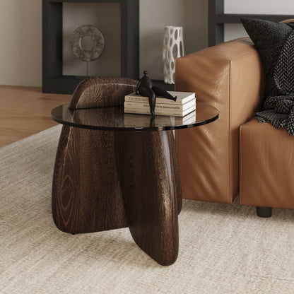 Modrest Buxton - Mid-Century Modern Glass + Dark Walnut End Table