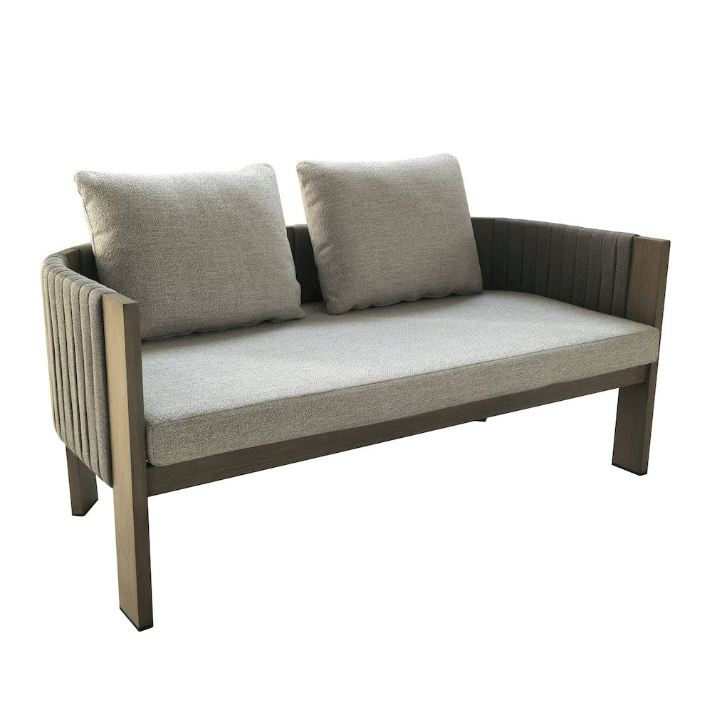 Renava Salvora - Outdoor Beige Fabric & Grey Rope Loveseat