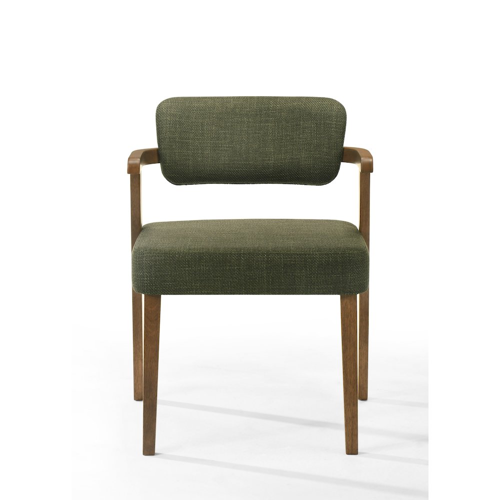 Sacks - Mid-Century Modern Green Fabric + Walnut Dining Chair