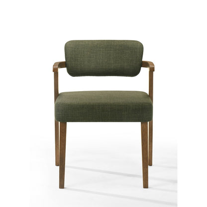Sacks - Mid-Century Modern Green Fabric + Walnut Dining Chair