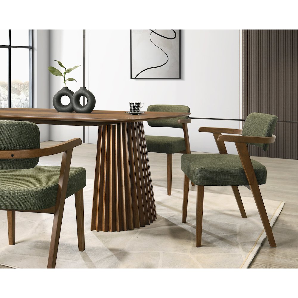 Sacks - Mid-Century Modern Green Fabric + Walnut Dining Chair
