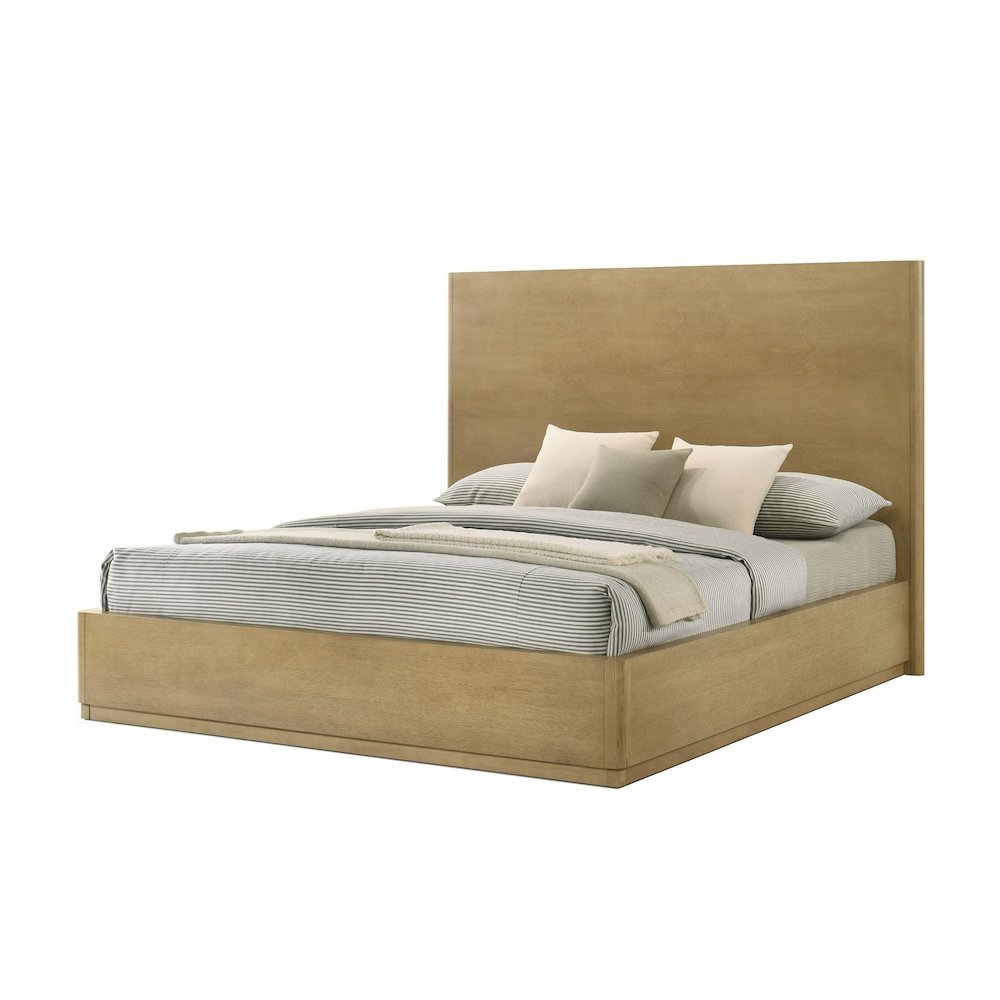 California King Natural Oak Wood Bed Frame, Boho Bed Frame With Headboard