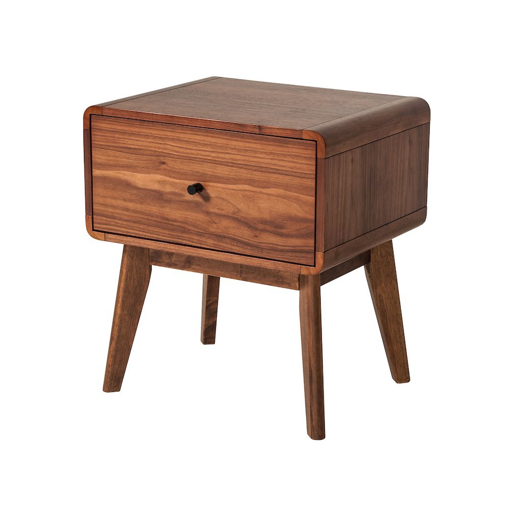 Mid Century Modern Nightstand, Walnut Wood Bedside Table With Drawer